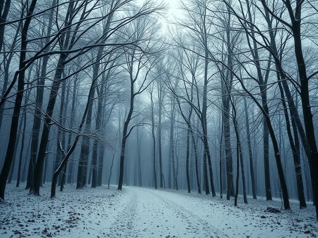 Questo puoi udirlo: il silenzio di un bosco innevato all’alba
