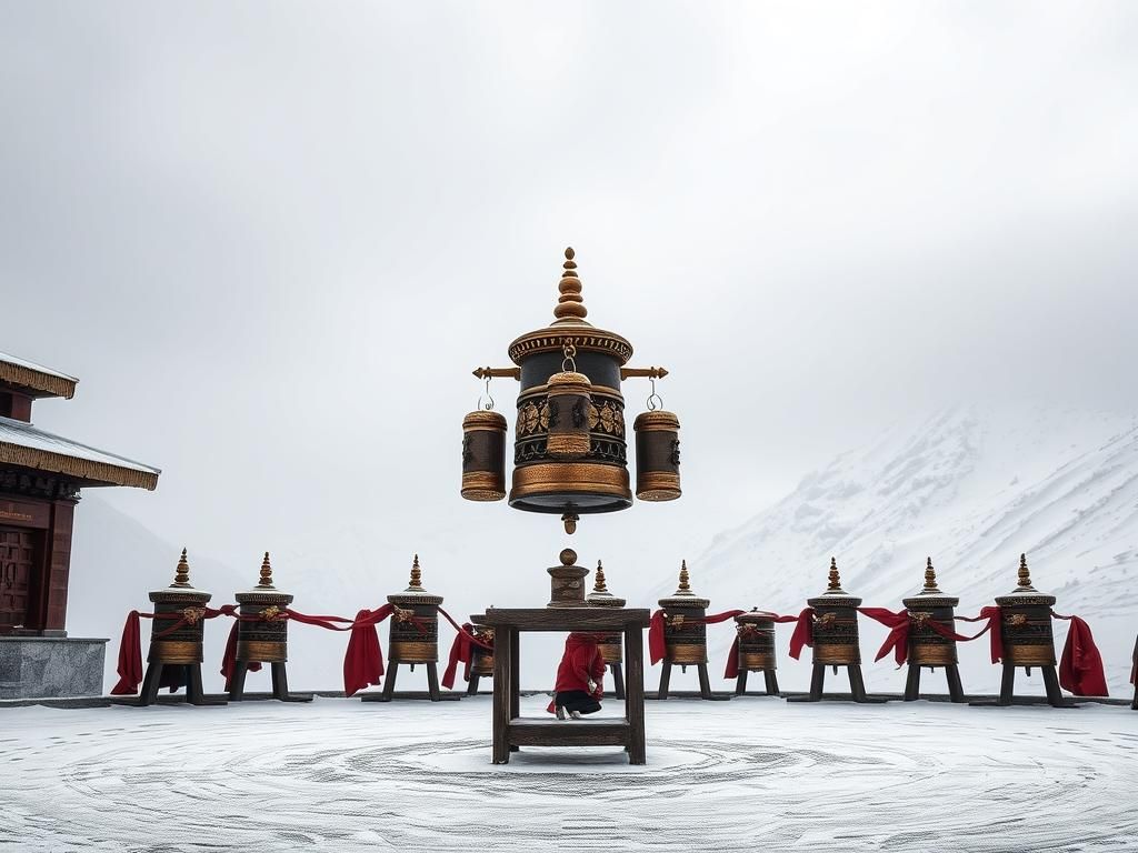 Questo puoi udirlo: il suono delle campane tibetane che vibrano nel silenzio di un tempio